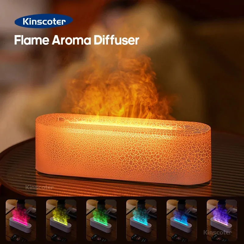 KINSCOTER RGB Vlam Geurverspreider Luchtbevochtiger Ultrasone Cool Mist Maker Fogger LED Essentiële Olie Vuurlamp Difusor Gift 240104