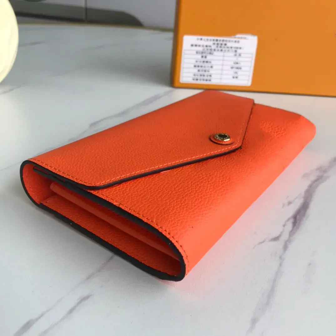 Designer de luxe en gros portefeuille 7 couleurs mode unique fermeture éclair pocke hommes femmes en cuir dame dames long sac à main avec carte de boîte orange