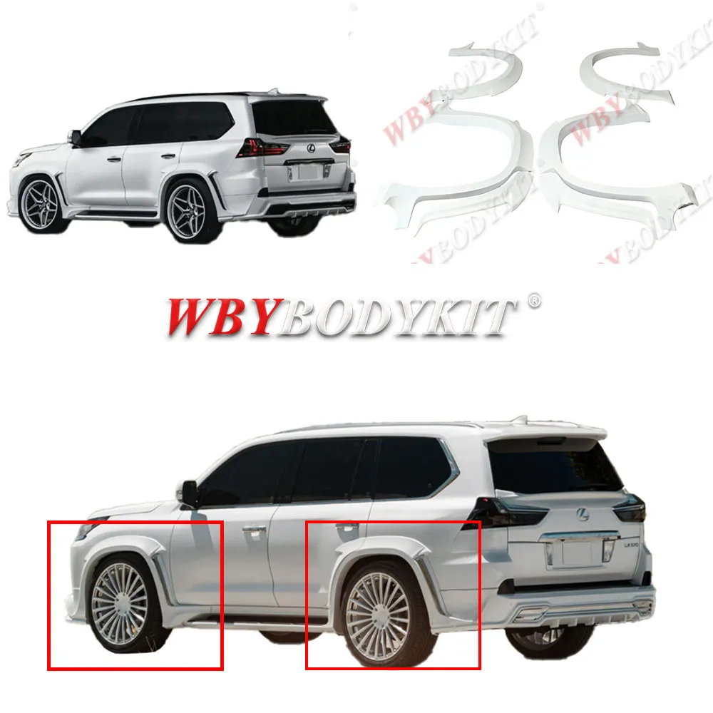2016-2019Y Lexus LX570 Modificato Wald Wald White Circle a ruota del sopracciglio anteriore e posteriore Pannello del portello laterale con parateo laterale con tela del parafango con kit per il corpo a strisce porta