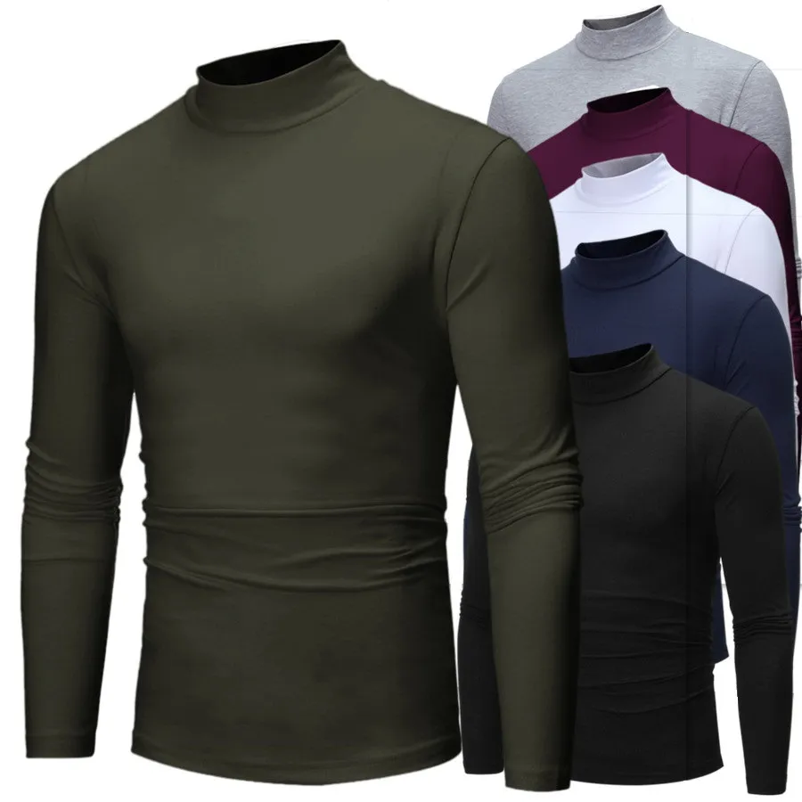 Autumn Winter Men's Scratch Wool T-shirts Slim Training Sports Stand Collar Casual Shirt Långärmad skjortor Herrkläder Streetwear England Fitness Men toppar Tshirts