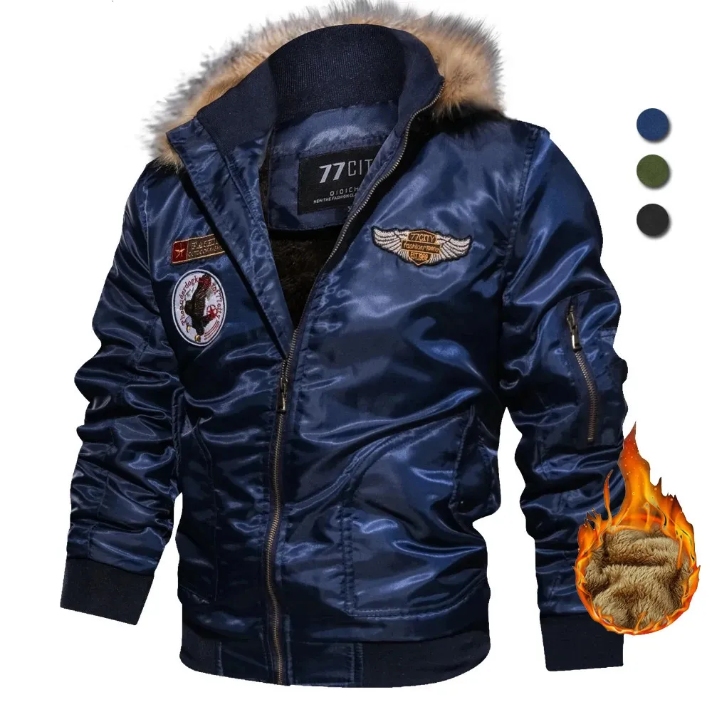 Brand Bomber Jacket Men Thick Fleece Pilot Jackets Winter Hooded Parkas Army Military Motorcycle Coats Cargo Outerwear EUR Size 240103