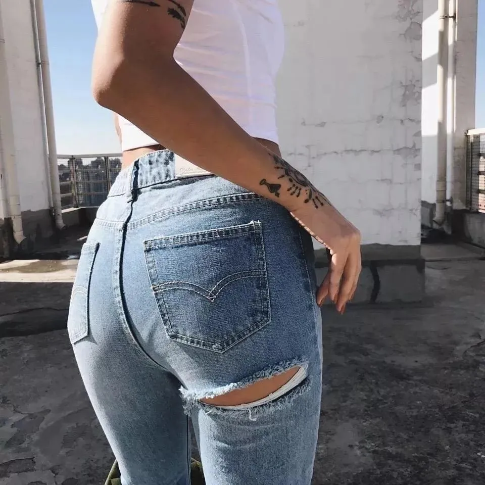 Jeans 2018 INS Butt Holes Skinny Ripped Jeans For Female Woman Thin Sexy  Beggar Pants Trousers Women High Waist Denim Jens Bodycon From Nrdf, $25.74