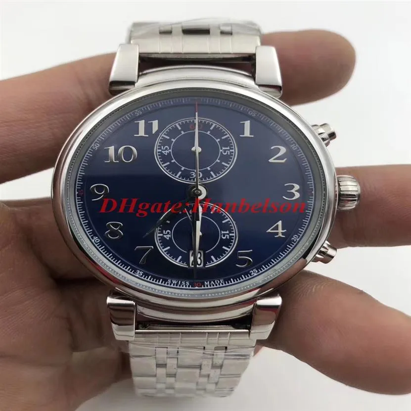 Montre de Lux Mens Cheap Watches IW393402 Date Blue Dial Silver Steel Case Montre Japanay Quartz Movement Chronograph Wristwatche260o