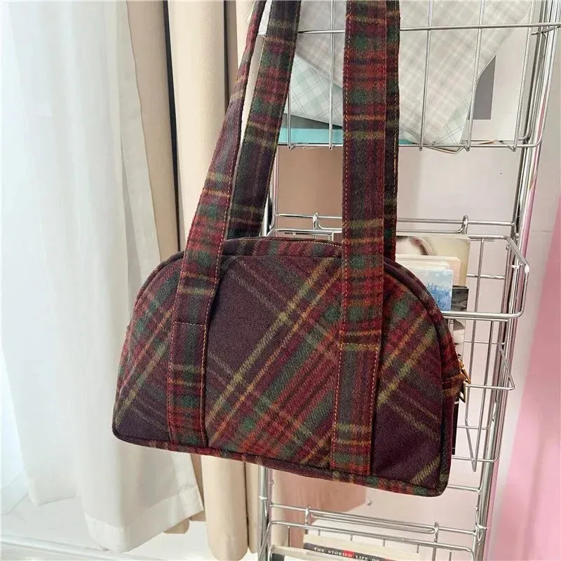 Miracle Kira Vintage Boston Woven Plaid Blaid Women's Bag 2023 Autumnwinter Propeal Fashion Gifts 240104