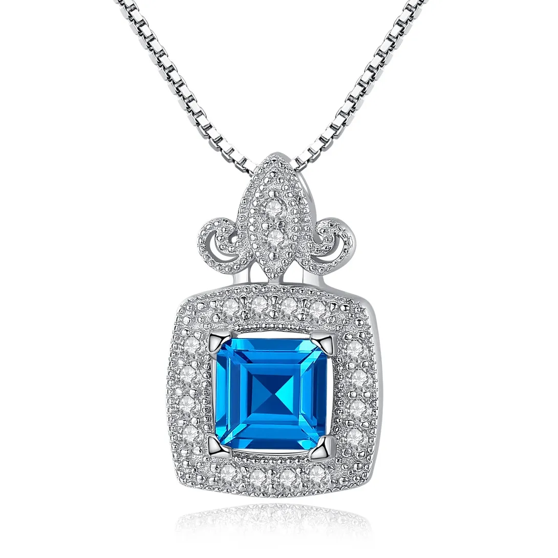 Retro Pendant Necklace S925 Silver Micro Set Zircon Blue Gemstone Box Chain Halsband Europeiska kvinnor Fashion Collar Party Casual mångsidig avancerade smycken SPC