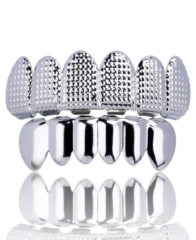 Oro 18 carati Bump Lattice Denti Grillz Hip Hop Men039s Griglie superiori e inferiori Bocca dentale Punk Denti Caps Rapper Cosplay Corpo Gioiello9952418