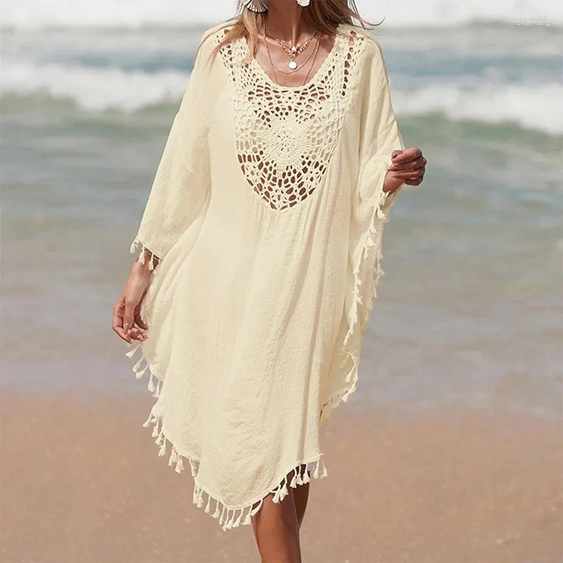 Damskie stroje kąpielowe Kobiety na ramię luźna plaża Smock swobodny wakacje seksowny styl wycięty sukienka Tassel Summer Sunshade Cloth