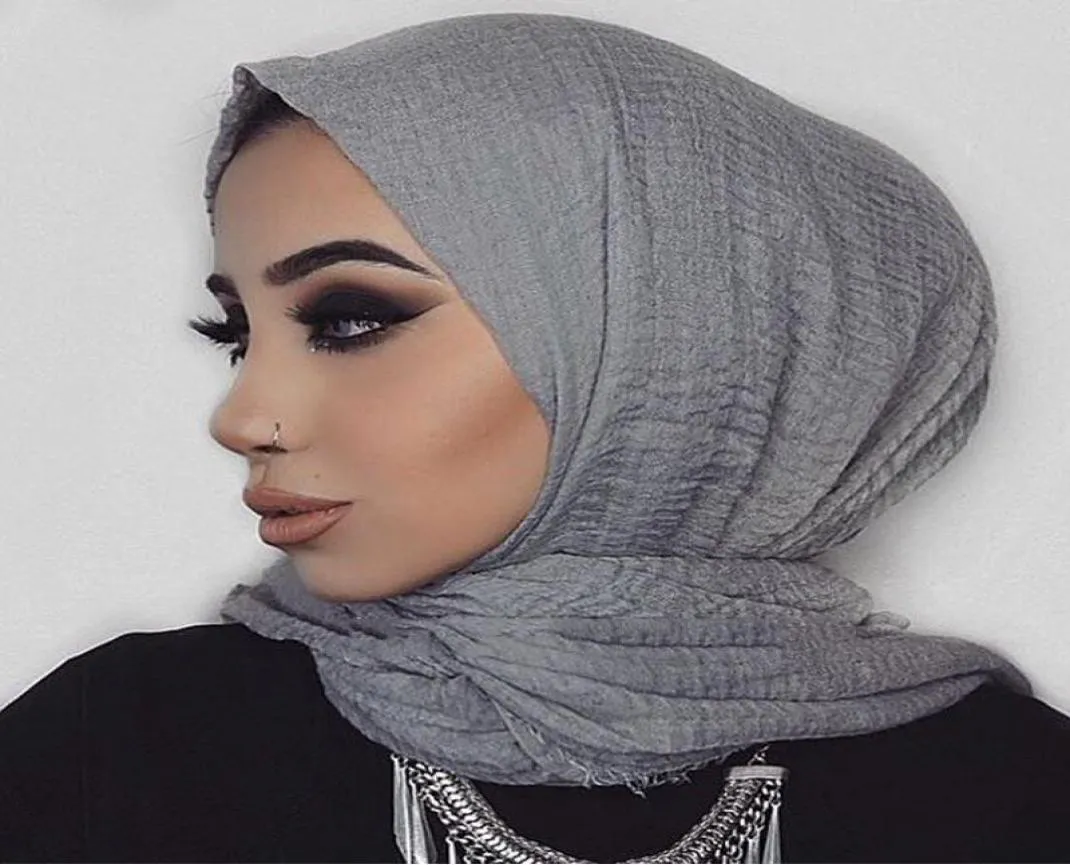 Хлопково-льняная мусульманская накидка и шаль Исламский тюрбан Готовый к ношению женский платок Новый женский мятый хиджаб под шарфом 8497991