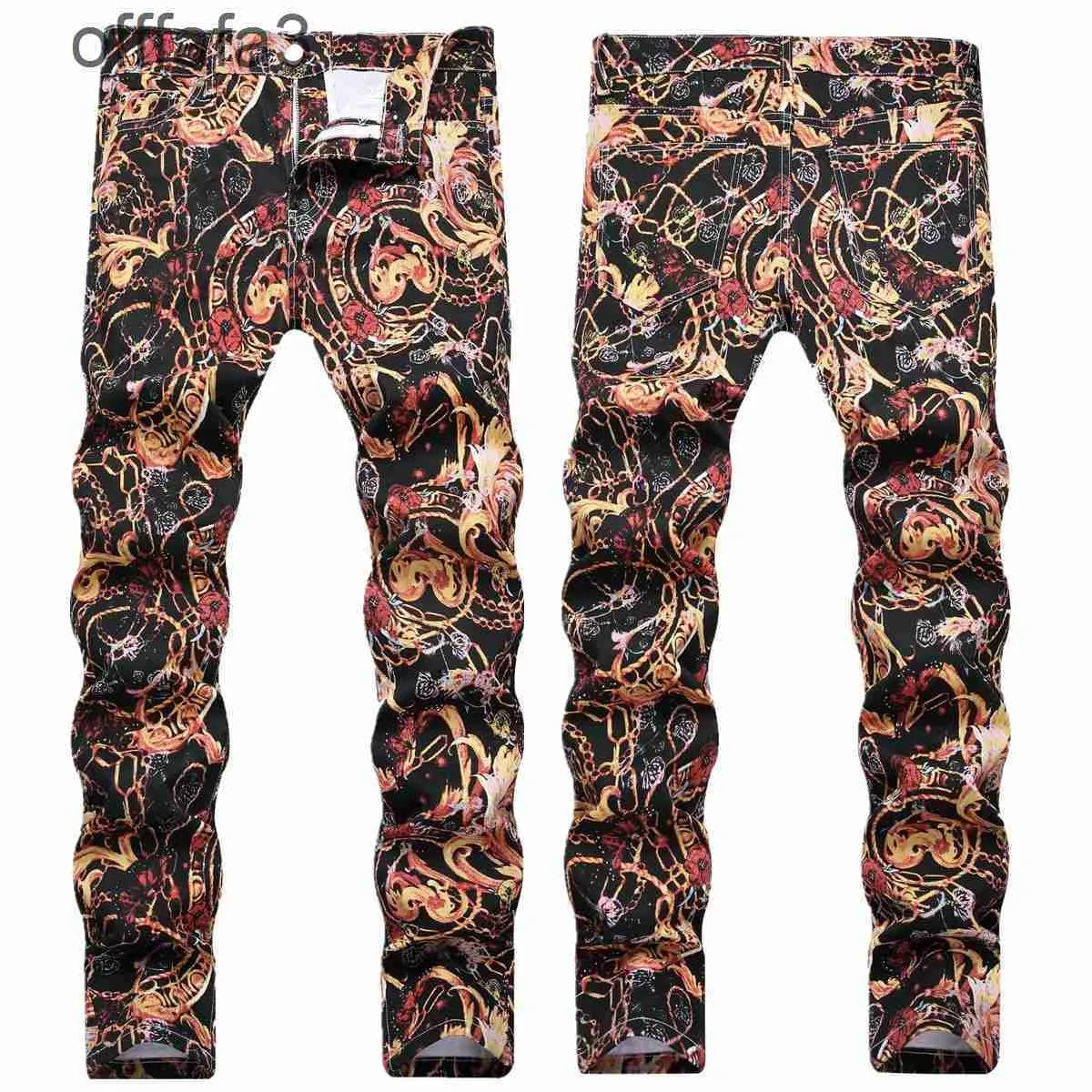 Purple Jeans Mens Pant 2024 Summer Street Print Fashion Personliga blommebyxor Alternativ trend mångsidiga små fötter Mid Rise Jeans för män