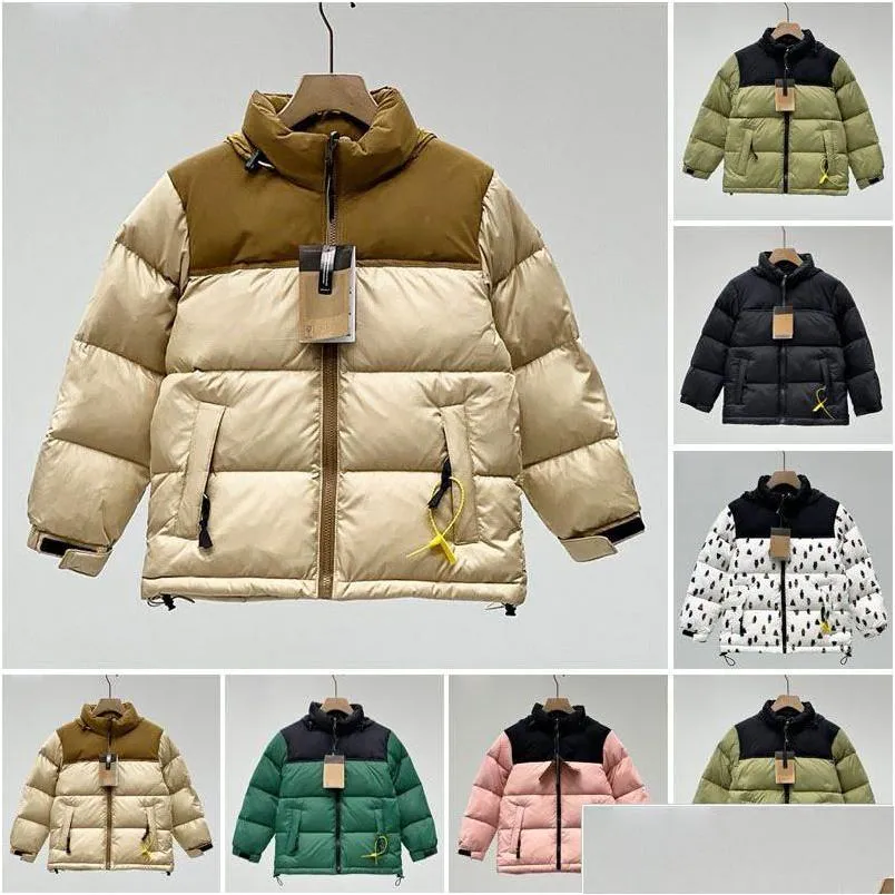 Para baixo casaco crianças crianças nf designer jaqueta de inverno meninos meninas ao ar livre com capuz quente parka preto puffer jaquetas carta impressão roupas ou dhbui