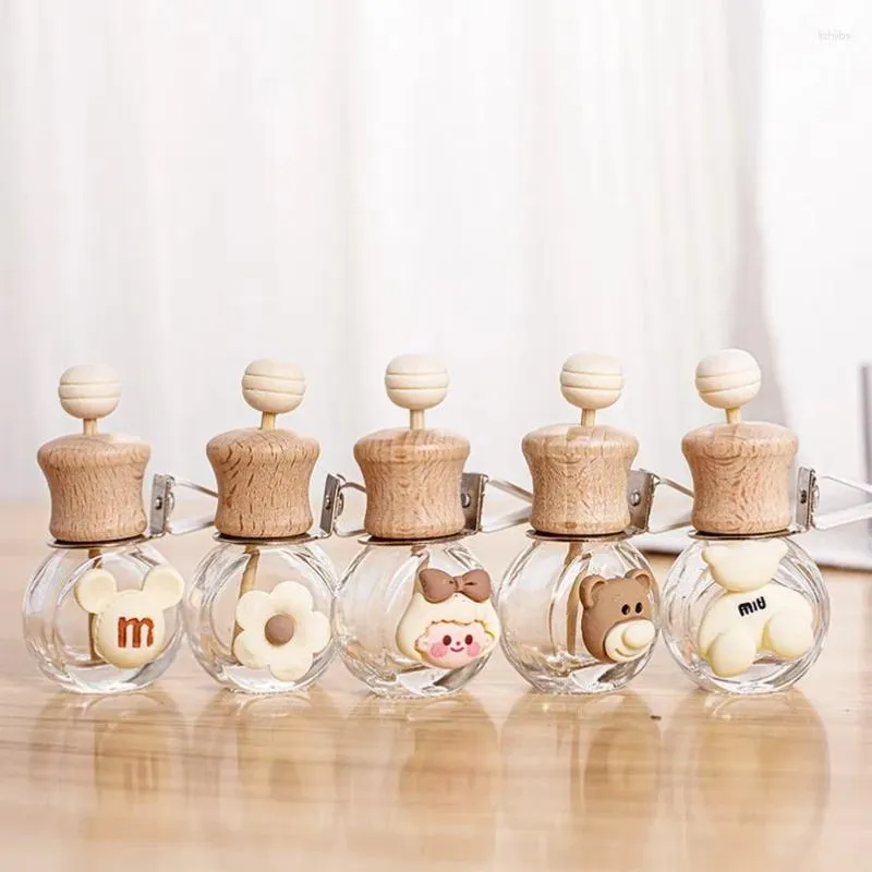 Storage Bottles 100Pcs Cartoon Car Air Perfume Glass With Vent Clip 10ml Freshener Empty Fragrance Ornament