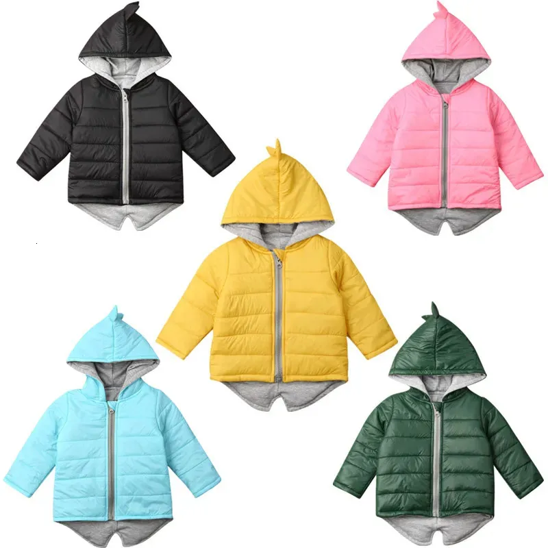 Lioraitiin 17 Yaşlı Çocuklar Toddler Kız Bebek Boy Hoodie Zipper Ceket Sıcak Ceket 3D Dinozor Dış Giyim 240104