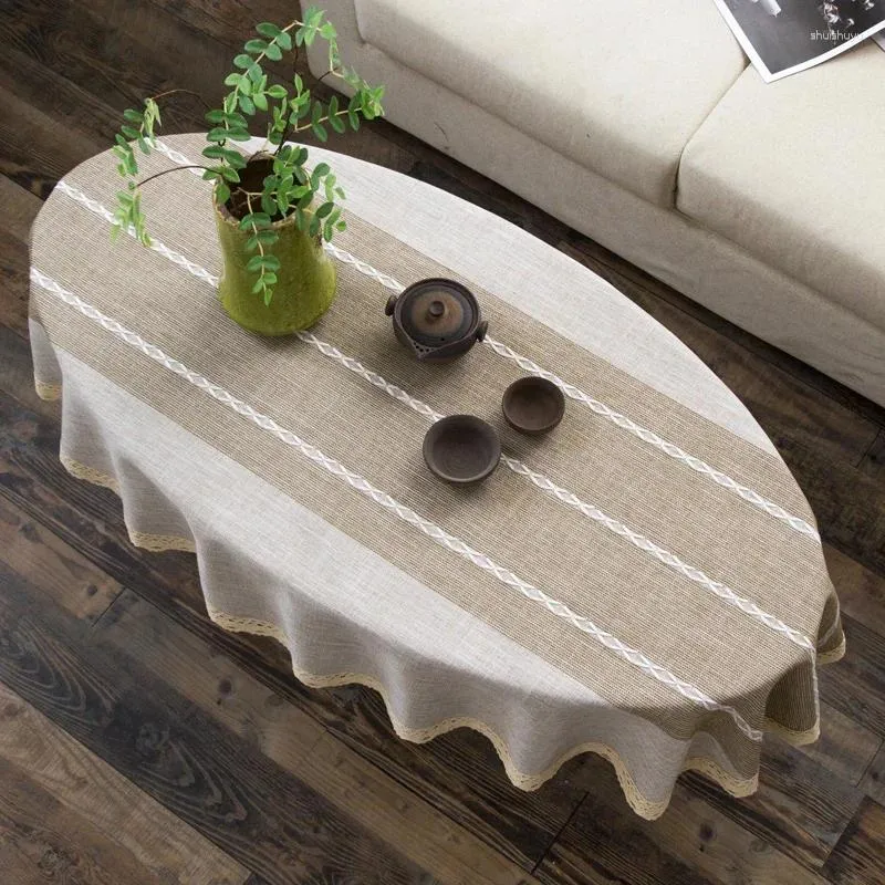 Tkanina stołowa owalna bawełniana lniana obrus herbata pasiastka koronkowa kawa nowoczesna nordycka dekoracja okładki