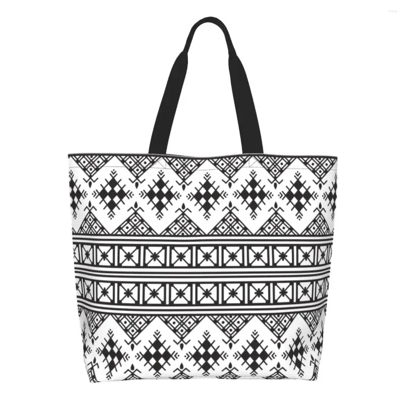 Shopping Bags Kabyle Carpet Amazigh Ornament Groceries Tote Bag Ethnic Geometric Canvas Shopper Shoulder Large Capacity Handbag