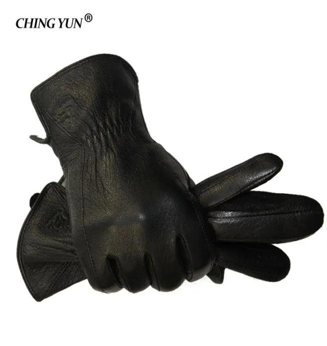 Hiver homme peau de cerf gants en cuir mâle chaud doux men039s gant noir trois lignes conception hommes mitaines doublure en cheveux de mouton 2112285225260