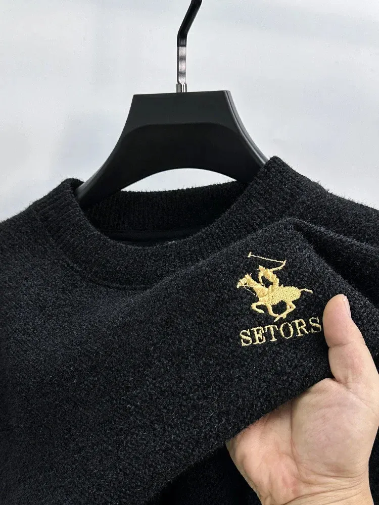 High quality brand embryo thick chenille sweater men's round neck winter new luxury trend casual brushed plush warm top 240104