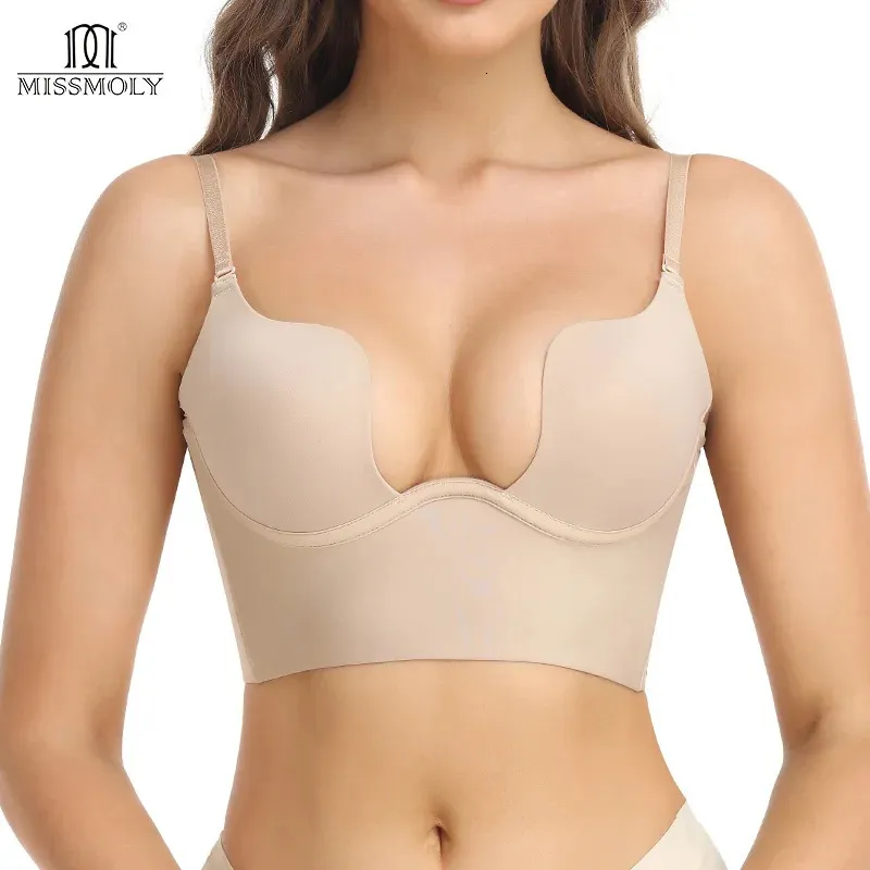 Derin u Boyun Sütyen Şakacı Kadınlar Göğüs iç çamaşırı sırtsız kadınlar sütyen alçak kesim seksi dalış brassiere göğüs kontrolü shapewear 240104