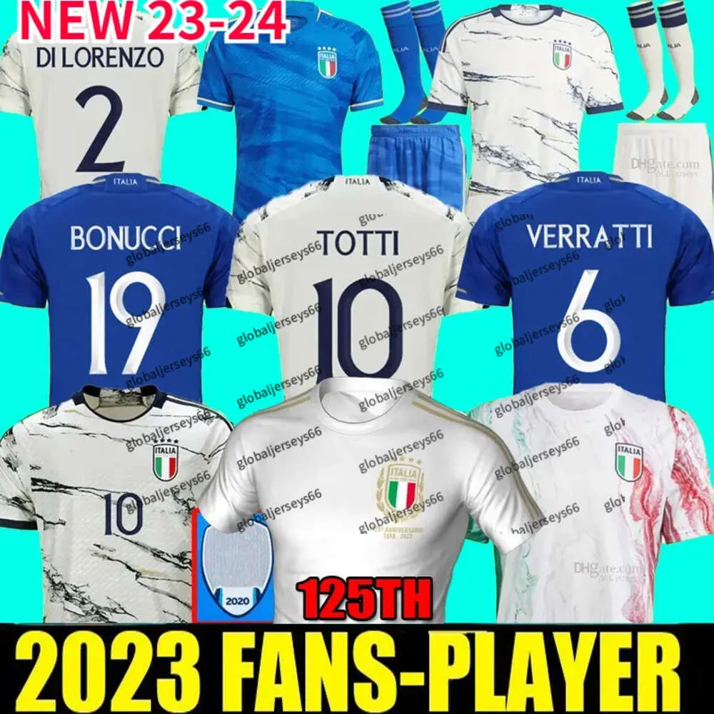 Italia hayranları oyuncu 2023 Bonucci Futbol Formaları Jorginho Insigne Verratti Erkek Çocuklar Futbol Gömlekleri Chiesa Barella Chiellini Pellegrini Italys _Jersey