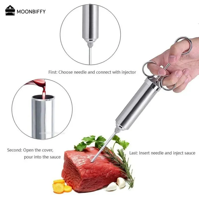 Aiguille d'assaisonnement de dinde en acier inoxydable, seringue à épices BBQ, injecteur de saveur de viande, outils de cuisson, accessoire de Sauce Marinade 240103