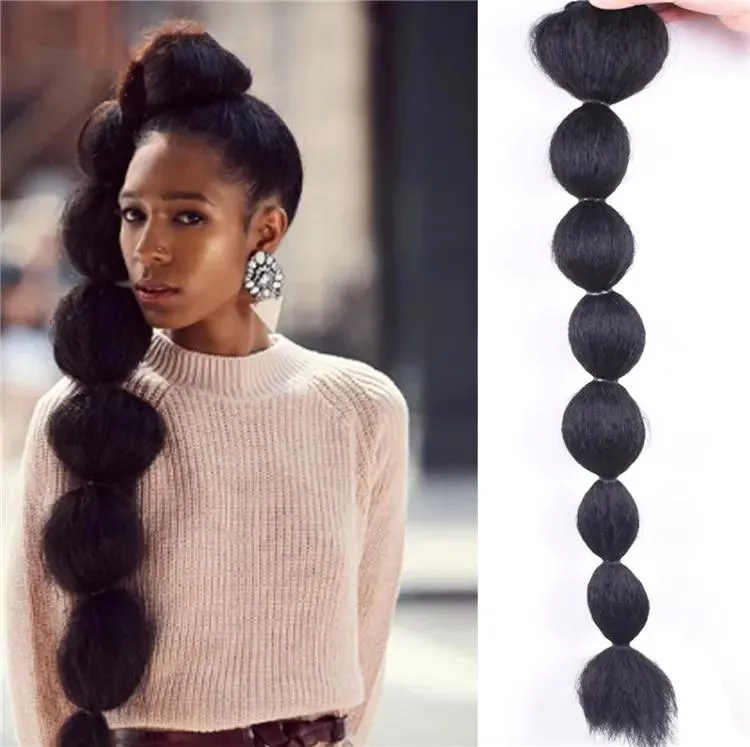 Ponytails 30 inches High Puff Afro Kinky Straight Bubble Drawstring Ponytail Clip in Ponytails Simulation Human Hair Bundle 1B#