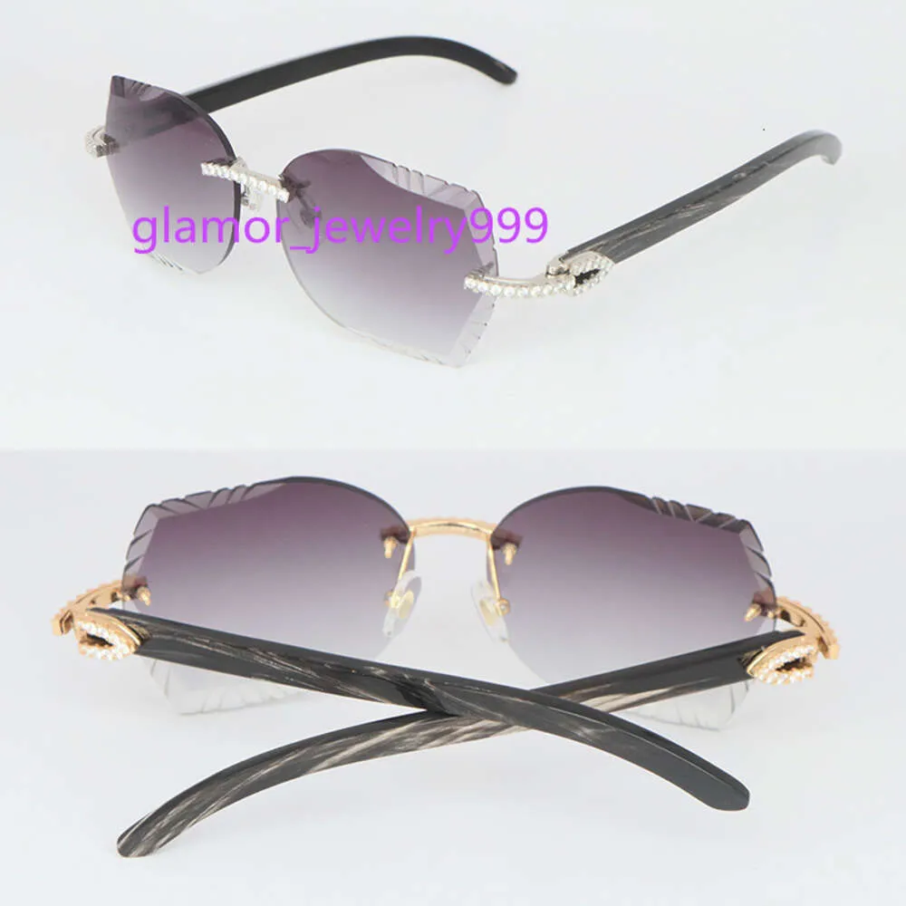 Modelo Moissanite Diamond Set Gafas de sol para mujer Hombre Original Veteado Negro Cuerno de Búfalo Sin montura para mujer Gafas de sol Lujo Piedras grandes Gafas de diamante de 2,5 quilates