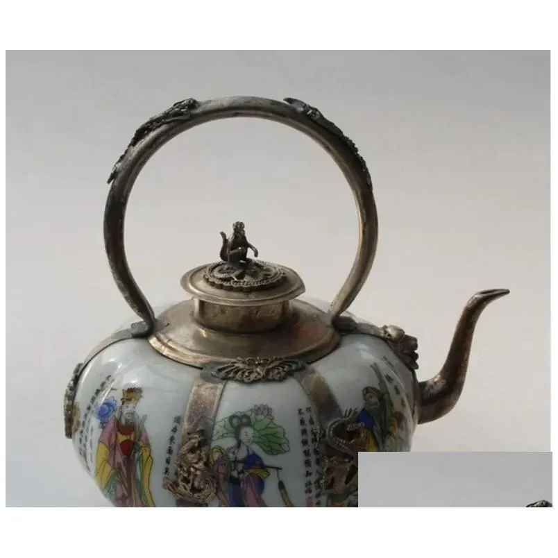 Arts and Crafts Ręcznie robiony porcelanowy brąz Osiem nieśmiertelnych herbaty kettle wina upuść dostawa domu ogród dhqxf