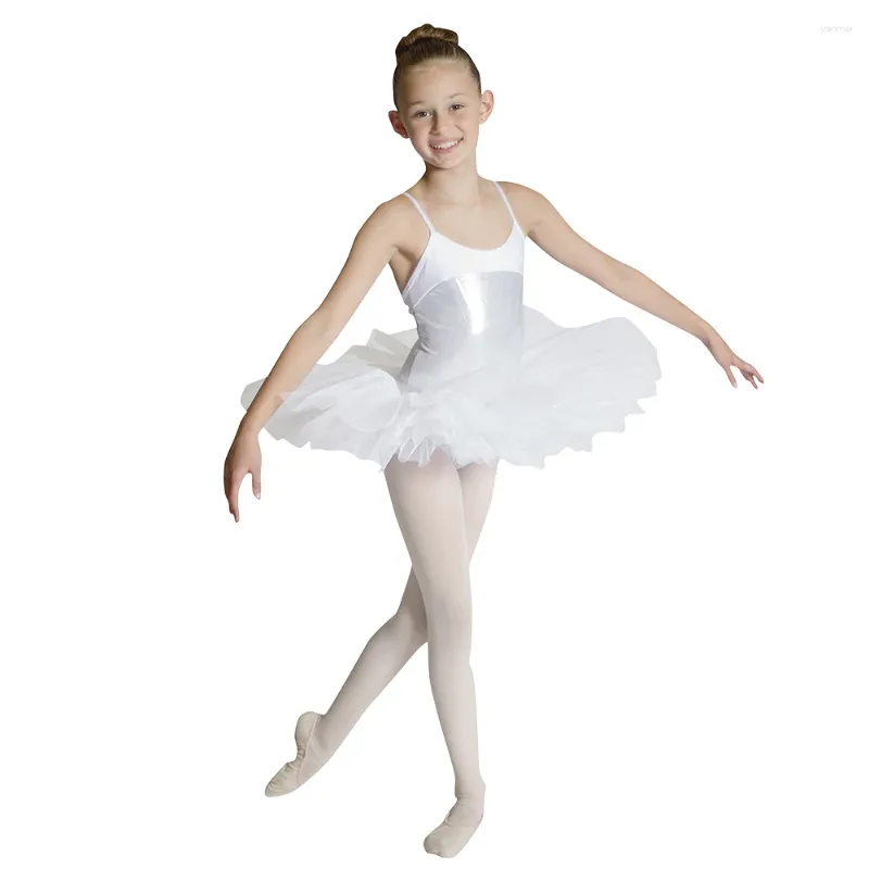 Scene Wear Girls White Ballet Tutus Nylon/Lycra Camisole Leotard Hard Tulle kjol Kids Klassisk professionell klänning