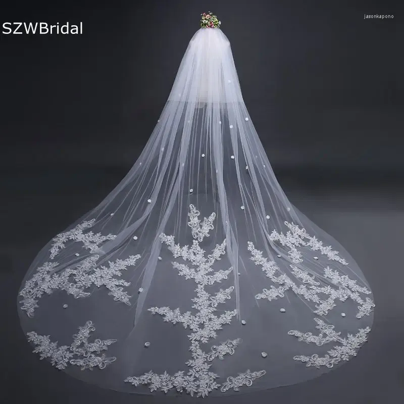 Bridal Veils Arrival Lace Appliques Two Layers Cathedral Wedding Veil With Comb Accessories Sluier Birdcage Veu