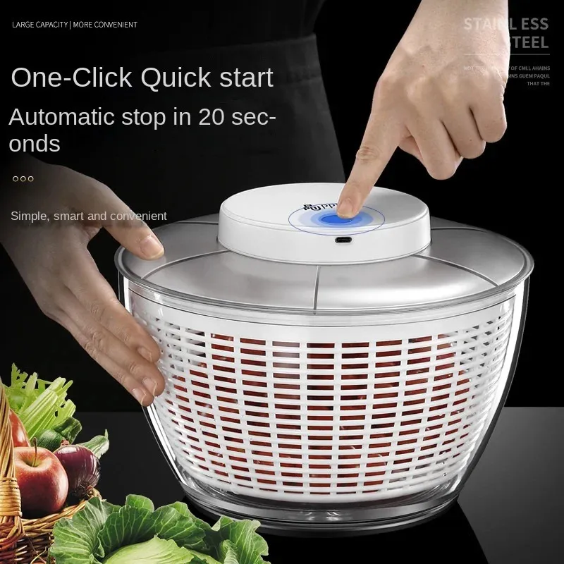 Deshidratador de verduras Secador eléctrico de limpieza rápida Fruta y separación húmeda seca Drenaje Ensalada Spinner Home Gadget 240104