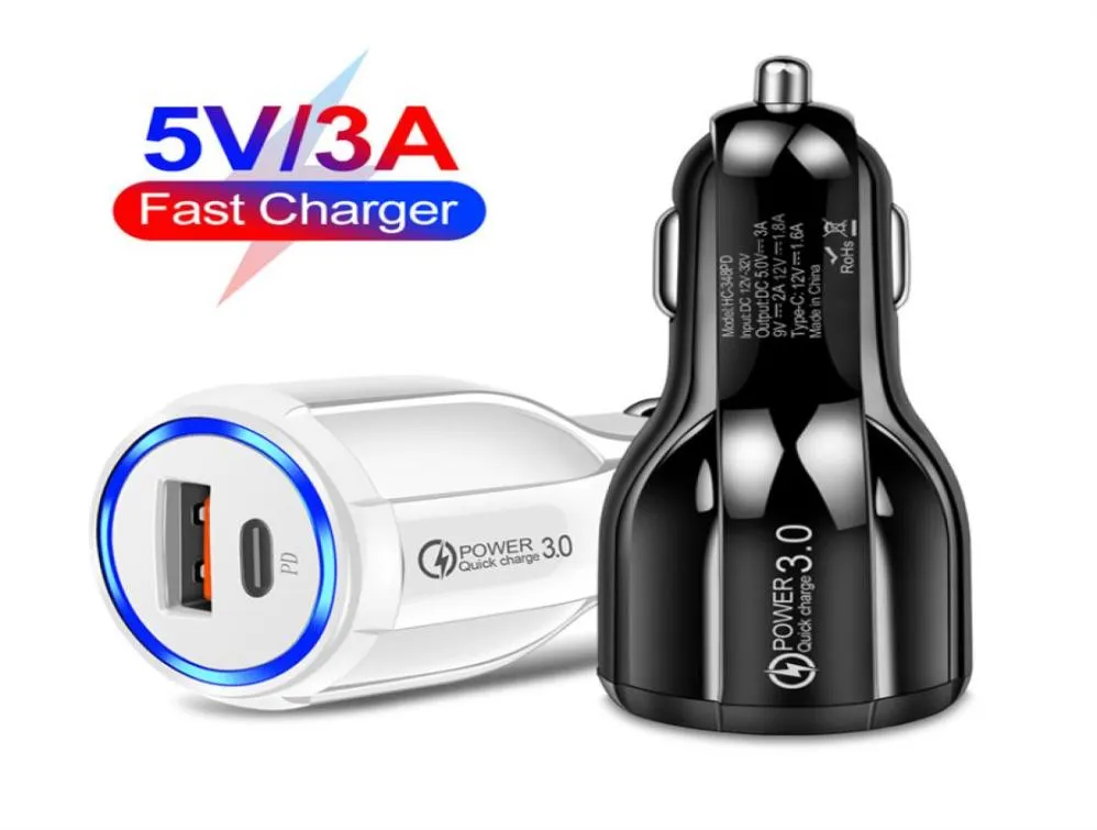 18W QC30 USB Telefon 3A Power Outlet Adapter PD Typec Fast Car Charger för Xiaomi Samsung iPhone 13 12 11Pro2948991