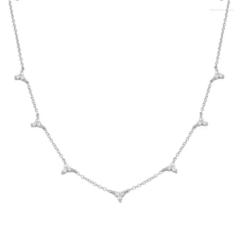 Hängen Aide 925 Sterling Silver Three Zircons Halsband för kvinnor 45 cm Kedja Stapelbar CLAVICLE CHOKER Halsband Party Smycken