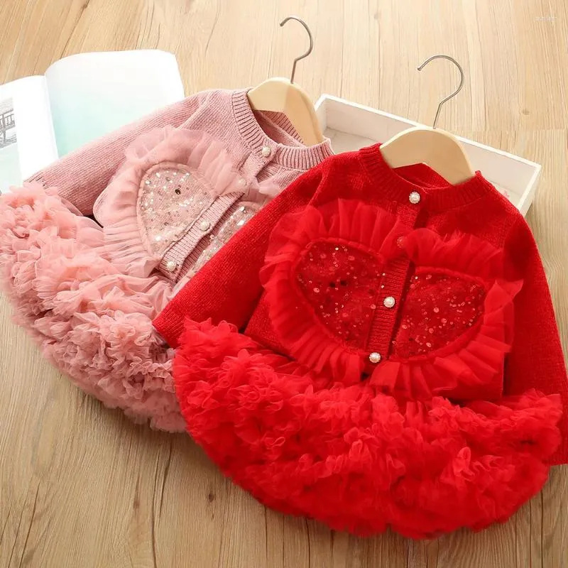 Mädchen Kleider Girls -Knitting Set 2024 Weihnachtsmädchen Kleidung modische koreanische gestrickte Langschwelle Top Fluffy Kleider Kinderkinder
