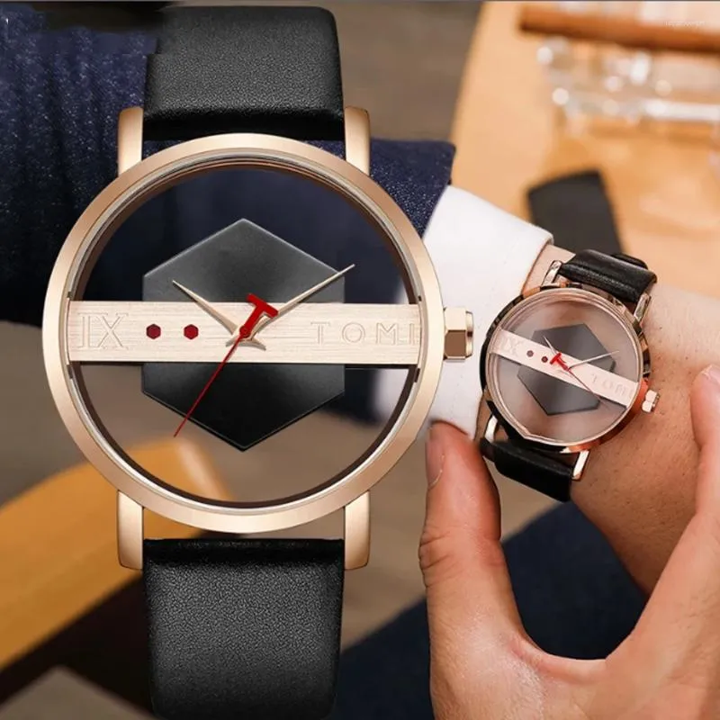 Montres-bracelets Sdotter Unique Montre Creative Transparent Unisexe Montres Pour Hommes Quartz Geek Élégant En Cuir Montre-Bracelet Mode Mâle Horloge