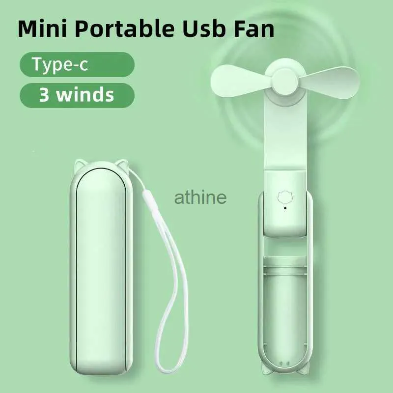 Elektrische Fans Mini Tragbare USB-Lüfter Handheld Elektrische Fans Wiederaufladbare Stille Tasche Kühlung Hand Eventail Mit Licht YQ240104