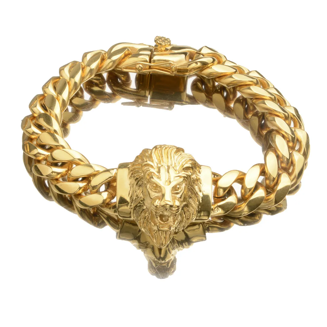 14mm hiphop lejon huvud rostfritt stål miami kubansk länk kedja halsband smycken set full 5a zirkon 18k guld pläterade tillbehör