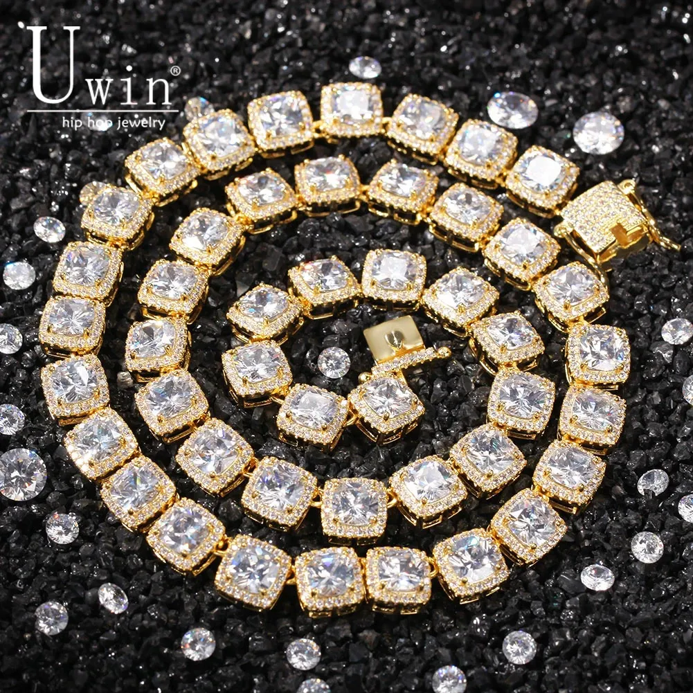 Uwin Square CZ Tennis Chain 10mm Luxury Bling Full Iced Out Necklace Men HipHop Jewelry For Gift 240103