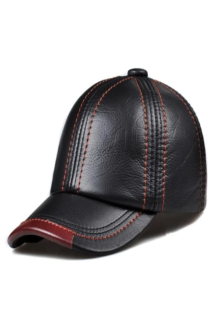 Whole Genuine Leather Baseball Cap Men Women Black Cowhide Hat Adjustable Autumn Winter Real Leather Peaked Hats 2205142201227