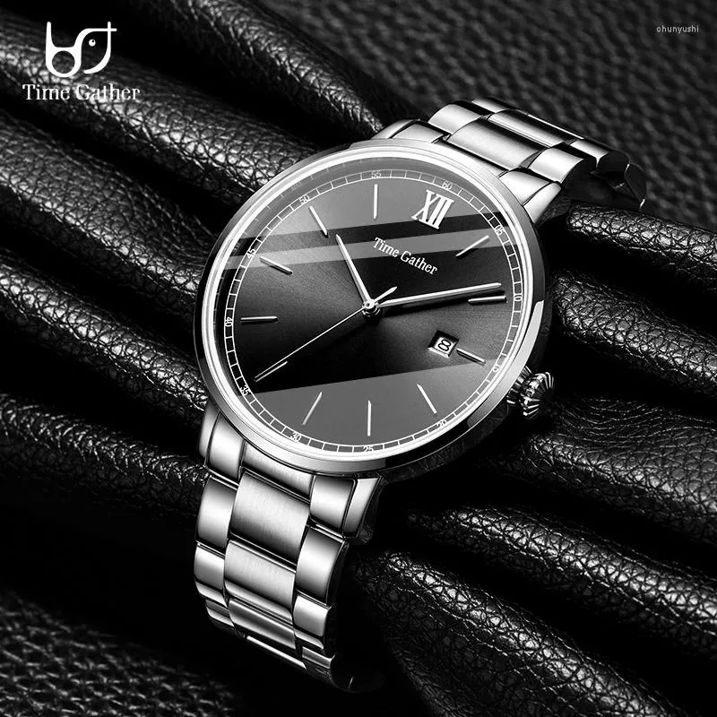 Montres-bracelets Time Gather Watch Mode pour hommes Silver Business Light Montres mécaniques de luxe