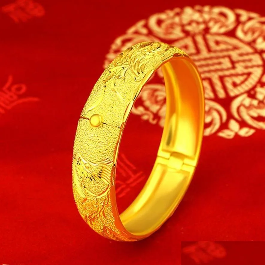 Bangle Elegant Wedding Bridal Accessories 18K Solid Yellow Gold Filled Phoenix Pattern Womens Bangle Bracelet Openable Jewelry Gift17 Dhsee