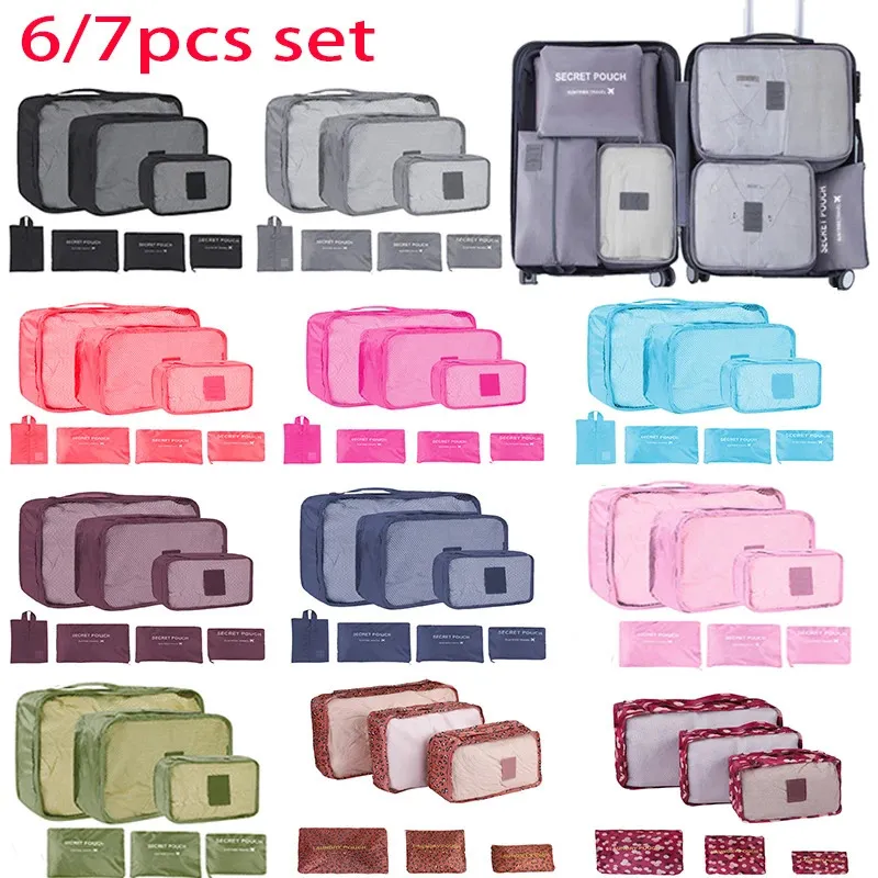 7/6pcs Set Travel Suitcase Organizer Bags Luggage Packing Cubes For Travel Storage Pouch Large Capacity Shoe Clothes Organizers 240103