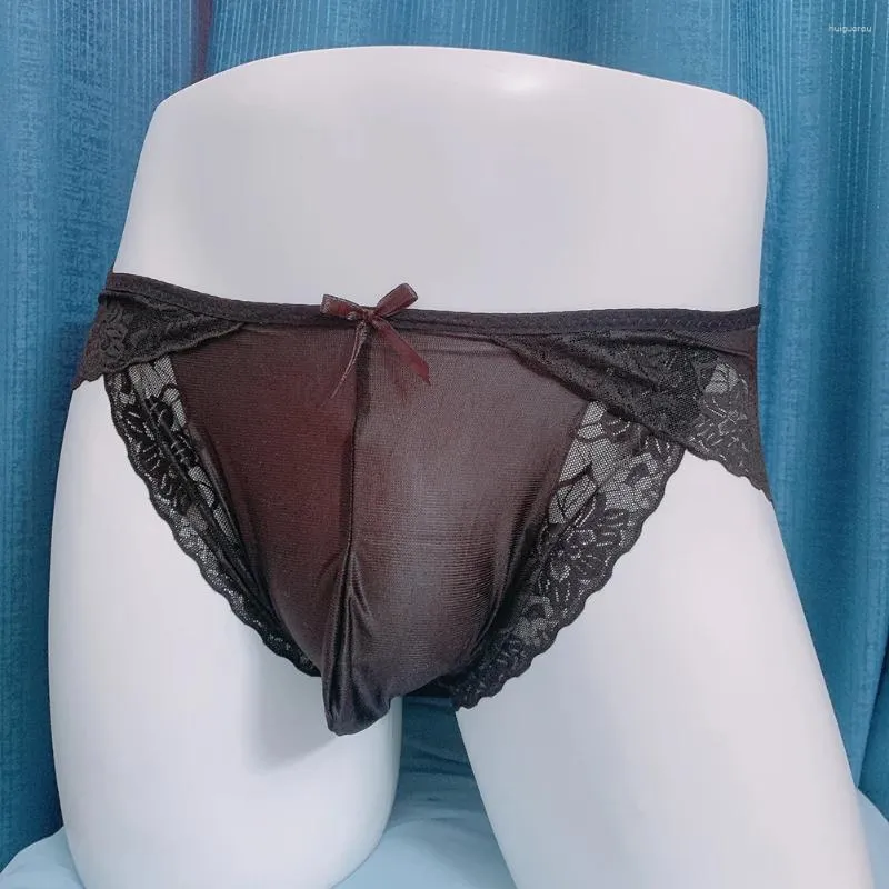 Трусы Sissy Pouch Трусики Мужские кружевные трусы-бикини Бесследное сексуальное прозрачное нижнее белье U Выпуклое мягкое