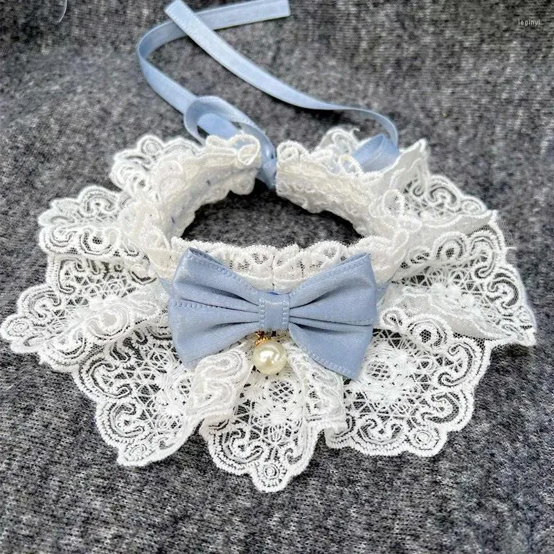 Kläder Dog Apparel Spets Bowknot Pearl Collar Cat NeckerChief Pet Cats Kitten Valpsträng Bib Necklace Lecktie Neck band Suft Accessori