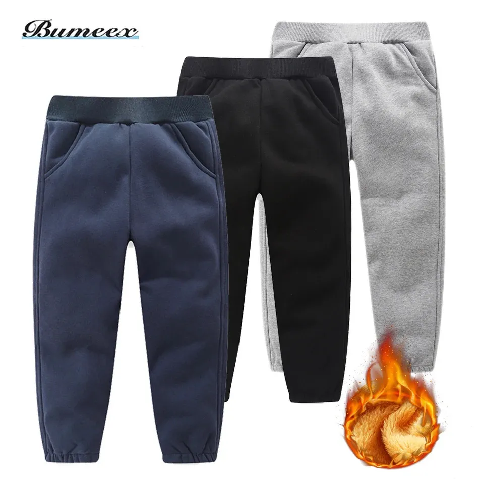 Bumeex Winter Jungen Dicke Fleece Hose Herbst Kinder Warme Sport Hose Kinder Elastische Taille Jogger Sweatpant für 240103