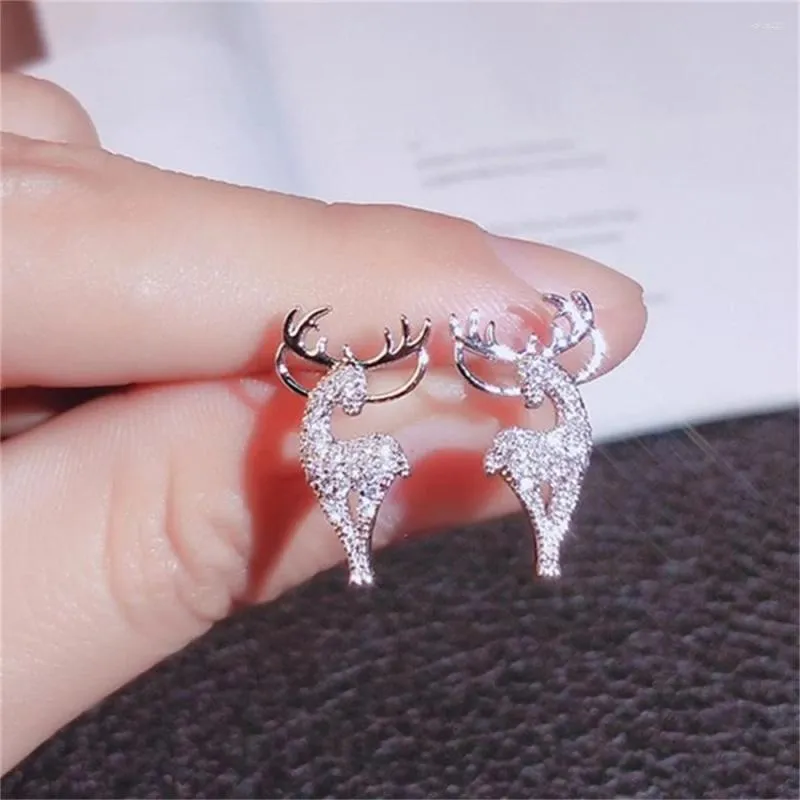Stud Earrings Delicate Zircon Christmas Antlers Elk For Women Crystal Snowflake Deer Cute Mini Earring Fashion Jewelry Xmas Gift