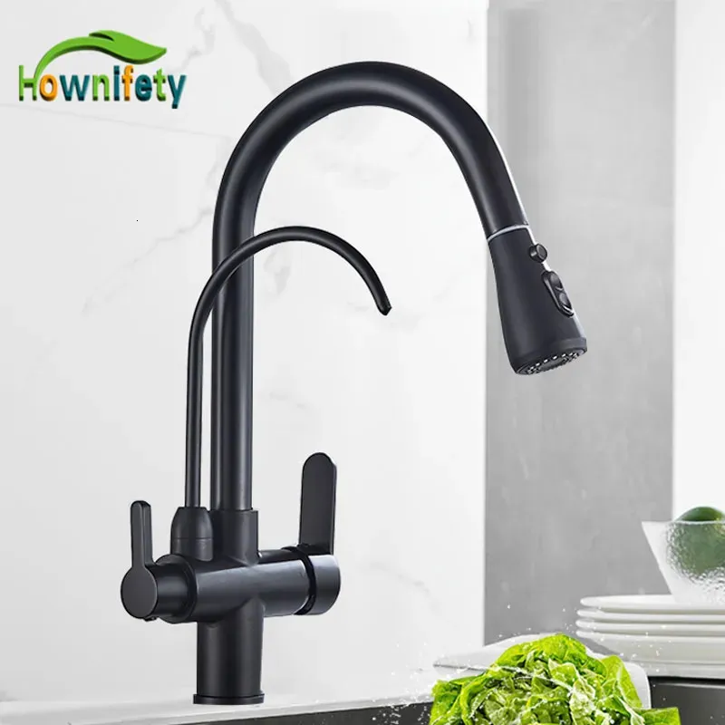 Gold Blackchrome Kithcen renad kran Dra ut vattenfilter TAP 23 Way Torneira Cold Mixer Sink Crane Kitchen Drink 240103