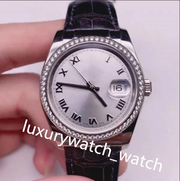 Classic Unisex Watches 116189 36mm Sapphire Calender Diamond Bezel Steel Bezel Mechanical Black Leather Strap Luxury Watch With Box
