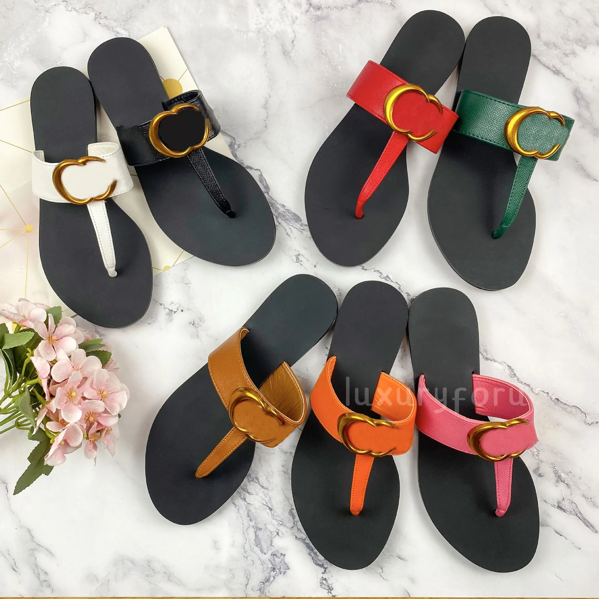 2024 Summer Designer Luxury Sandals Men Woman Flip Flops Slipper Fashion Genuine Leather Slides Metal Chain Ladies Casual Shoes Beach Slides Slippers Size 35-46