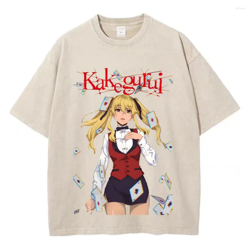 Camisetas para Hombre Camiseta Lavada Anime Kakegurui Estampado Mangas Cortas Usadas Estilo Retro Harajuku Casual Hip-Hop Tops Personalizados Unisex