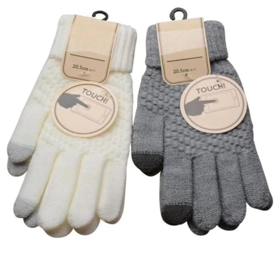 Gants thermiques d'hiver écran unisexe blanc noir couleur tricot laine homme femmes hiver garder au chaud mitaines gants avec Full9501721