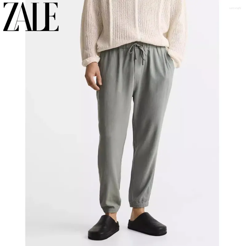 Men's Pants ZALE Linen Solid Color Drawstring Elastic Waist Casual Comfortable Ankle Banded Jogger Daily Streetwear